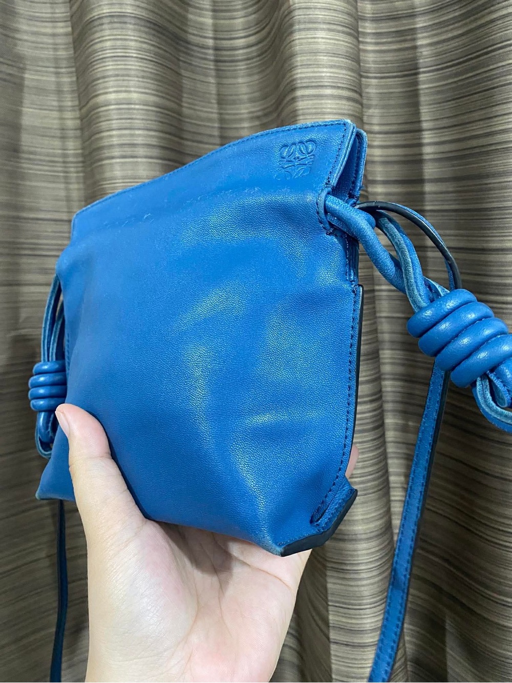 Loewe Flamenco Knot Small Crossbody Bag Blue Nappa Leather